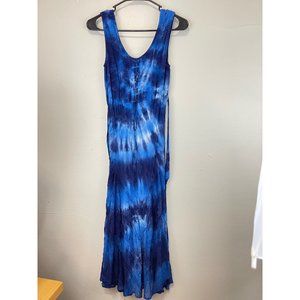Women's My Choice Small Peasant Dress Tie Dye Blue Puprle Boho Hippie Rayon Maxi